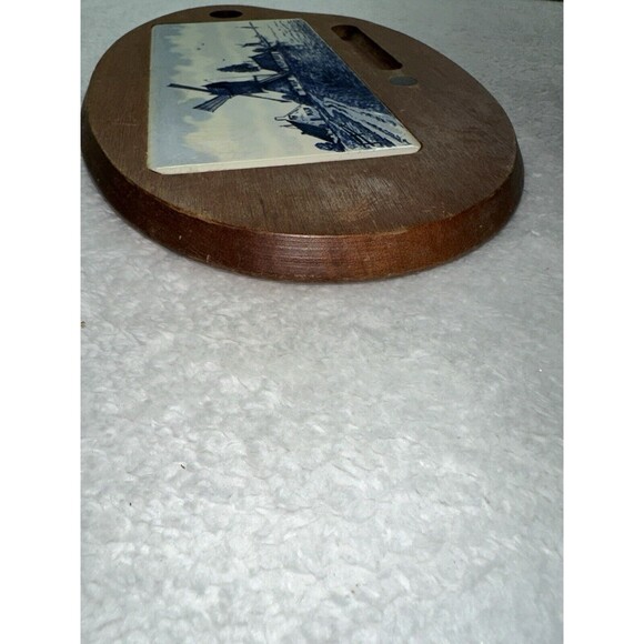 Delft Blue Windmill Cheese Board Charcuterie VTG Tile + Teak Wood Antique - Picture 12 of 16